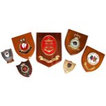 A SELECTION OF SHIELD SHAPED EASEL AND WALL MOUNTED PRESENTATION PLAQUES including two for the