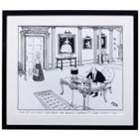 RAYMOND ALLEN JACKSON KNOWN AS ‘JAK’. TWO PRINTS OF CARTOONS and other framed items Related to Lew