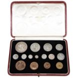 A GEORGE VI 1937 SPECIMEN COIN SET IN GILT TOOLED RED MOROCCO CASE