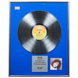 A BARBARA STREISAND FACSIMILE BPI SILVER DISC FOR HER ALBUM & LOVE SONGS 1979. 51 x 41 cms
