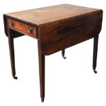 A VICTORIAN MAHOGANY PEMBROKE TABLE, CIRCA 1870, rectangular hinged top over single end frieze