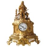 A LOUIS XVI STYLE GILT METAL FIGURAL MANTLE CLOCK, 19TH CENTURY, 7.5 cm enamelled dial centrally