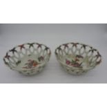 A PAIR OF 18TH CENTURY WORCESTER PORCELAIN BASKETS, CIRCA 1770, the interlaced concentric tapering