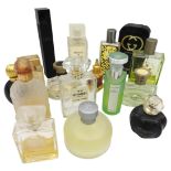 A QUANTITY OF VARIOUS PERFUME BOTTLES (USED) INCLUDING, GUCCI, CHANEL ETC