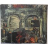 DANIEL O'NEILL (1920-1974) OIL PAINTING ON CANVAS OF CELLAR SCENE, mounted on canvas,  depicting