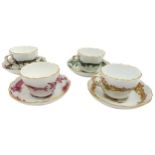 FOUR LATE 19TH CENTURY MEISSEN DEMATISSE CUPS & SAUCERS, decorated with Chinese dragons and