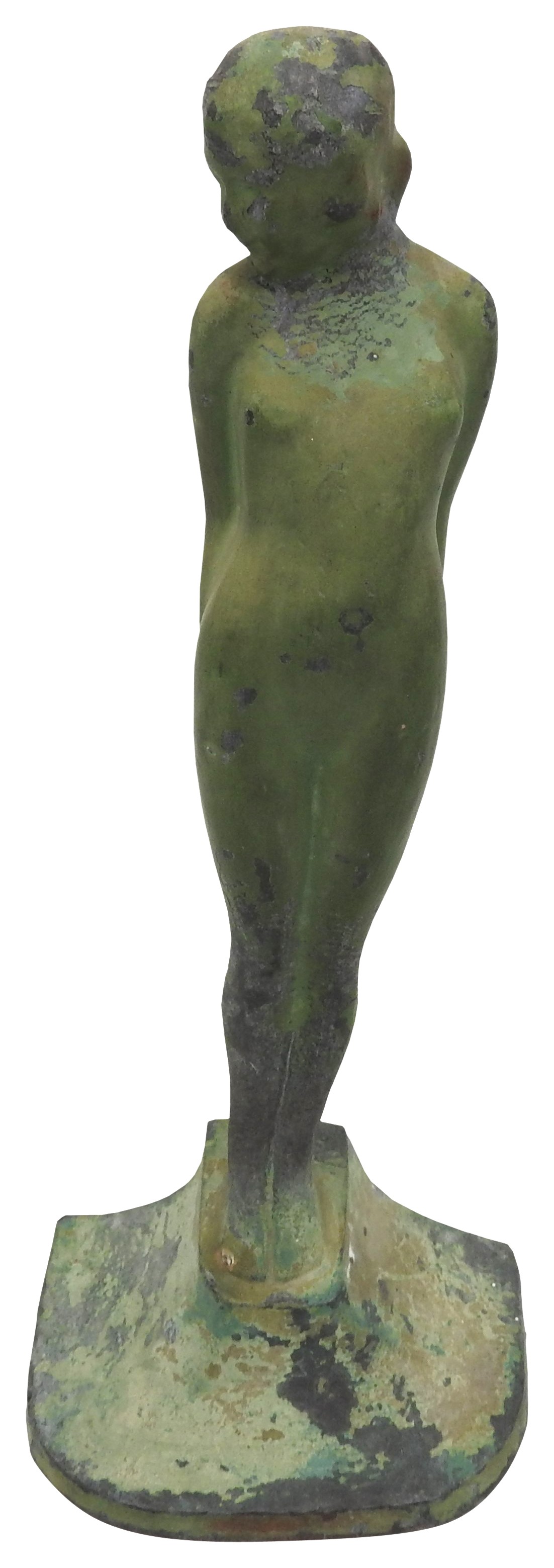 AN ART NOUVEAU PAINTED LEAD FIGURE OF A NUDE, circa 1920, in the manner of Frankart Inc 25cm high