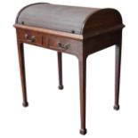 A GEORGE III CYLINDER WRITING DESK, CIRCA 1810, the cylinder tambour roll enclosing six 'pigeon