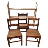 A PAIR OF OAK SIDE CHAIRS AND ONE SIMILAR, LATE 19TH CENTURY, of simplistic form, all raised on