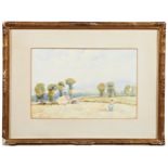 CECIL ROSS BURNETT (1872-1933) WATERCOLOUR ON PAPER OF PASTORAL HARVEST SCENE, signed in bottom left