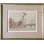 JOHN TAYLOR ALLERSTON (1828-1914) WATERCOLOUR / PAPER OF MOORED TALL SHIPS AND BOATS, signed and