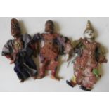 A GROUP OF THREE BALINESE MARIONETTES, 20TH CENTURY, carved wooden jointed bodies in traditional