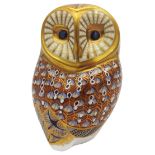 A ROYAL CROWN DERBY PAPERWEIGHT, modelled as an owl, in the typical palette, with stopper underneath