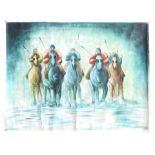 AN OIL PAINTING ON CANVAS OF POLO MATCH, 20TH CENTURY, pronounced impasto style, signed indistinctly