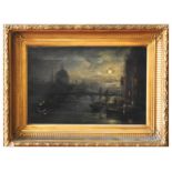 'THAMES BY MOONLIGHT' OIL ON CANVAS, 19TH CENTURY, unsigned, inscribed with title verso, in a period