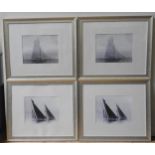 A SET OF FOUR MONOCHROME PRINTS OF RACING YACHTS , 20TH CENTURY 26 x 33cm