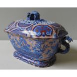 AN UNUSUAL ENGLISH 19TH CENTURY IRONSTONE TUREEN AND COVER, octagonal form, the domed cover