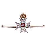 AN ENAMEL AND DIAMOND BROOCH, REGIMENTAL BROOCH FOR THE KINGS ROYAL RIFLES the red green and white