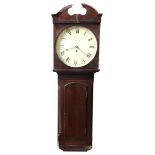 A 19TH CENTURY WALL HANGING LONGCASE CLOCK, with a 30 hour movement, the 40.5 cm circular dial