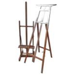 AN ADJUSTABLE WOODEN PICTURE EASEL, EARLY 20TH CENTURY, along with an 'A' frame picture easel, the