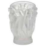 A LALIQUE BACCHANTES FROSTED GLASS VASE, MID TO LATE 20TH CENTURY, tapered form, the sides decorated