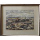 AN ESTUARY SCENE WATER COLOUR, depicting boats at low tide, bears the signature Hervey Adams in lowe