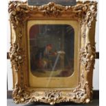 CIRCLE OF ERSKINE NICHOL OIL PAINTING ON PANEL, depicting a figure asleep in a chair, both the