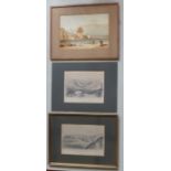 A WATERCOLOUR OF TWO PRINTS OF A SCOTTISH LAKE SCENE, SIGNED AND DATED 1924, and two prints of Devon