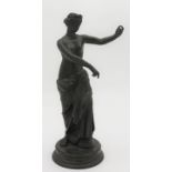 A CAST METAL NEO CLASSICAL FIGURINE, 20TH CENTURY, of Greco-Roman maiden, semi robed 25.5 cm high