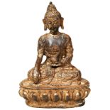 GILT BRONZE BUDDHA LATE QING DYNASTY seated on a lotus base 14cm high
