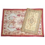 TWOFRENCH AUBUSSON CARPETS, 20TH CENTURY, the lot comprised of a large red border rug (300 x 205