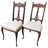 A PAIR OF VINTAGE MAHOGANY SIDE CHAIRS, EARLY 20TH CENTURY, by W. Walker & Sons, marquetry top