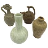 A GROUP OF FOUR CHINESE CELADON WARES 19TH / 20TH CENTURY comprising two small vases and two ewers