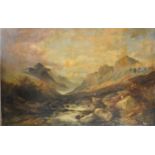 A LARGE 19TH CENTURY OIL PAINTING ON CANVAS , depicting cattle in a highland landscape, signed and
