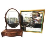 A VICTORIAN CUT GLASS MIRROR IN A 20TH CENTURY FRAME, AND AN EDWARDIAN GEORGE III STYLE MAHOGANY