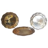 THREE FRENCH SILVER PLATED PLATTERS, 20TH CENTURY, two circular form and one oval form, all with