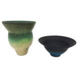 A WELSH STUDIO POTTERY VASE AND SMALL BOWL BY JOHN HOBSON, attractive flared mouth vase with mottled