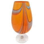 A MURANO MARBLE EFFECT GLASS VASE, POSSIBLY BY CARLO MORETTI, CIRCA 1970, large stemmed orange and