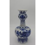 A DELFT BLUE & WHITE BOTTLE VASE, 20TH CENTURY, bulb shaped neck with flared octagonal mouth, raised