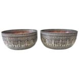 A LARGE PAIR OF INDIAN SILVERED COPPER BASINS, THANJAVUR (TANJORE) TAMIL NACHS, SOUTHERN INDIAN,