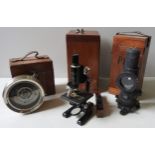 A VINTAGE MICROSCOPE, GALVANOMETER AND PIGEON RACING CLOCK, the microscope by Cooke, Troughton &