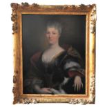 AN 18TH CENTURY OIL PAINTING ON CANVAS, CONTINENTAL SCHOOL, unsigned, depicting noblewoman wearing