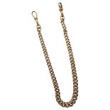 A 9CT ROSE GOLD WATCH CHAIN, with curb links, stamped .375 on links and clasp 31 cm long, 38 grams