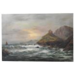 A LATE 19TH CENTURY MARITIME OIL PAINTING ON CANVAS, unsigned, depicting sunset over St Nicholas