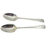 A PAIR OF GEORGE III SILVER TABLE SPOONS, , thread pattern, the handles monogrammed G.W.S, bears the