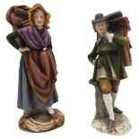 A MATCHED PAIR OF VOLKSTEDT PORCELAIN FIGURES, EARLY 20TH CENTURY, of lady and gent travellers