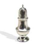A GEORGE II SALT SHAKER, waisted baluster form with finial top, bears the mark of David Field,