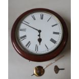A VICTORIAN MAHOGANY FUSEE MOVEMENT 'SCHOOL' CLOCK WITH WHITE DIAL AND BLACK ROMAN NUMERALS