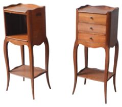 A FRENCH CHERRY WOOD BEDSIDE TABLE AND MATCHING BEDSIDE CHEST, 20TH CENTURY, both with three quarter