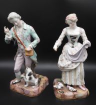 A PAIR OF MEISSEN PORCELAIN FIGURES, LATE 19TH CENTURY, lady and man, the woman scattering seed from
